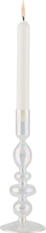Clear iridescent candlestick, blown glass, 8.5 in  3              