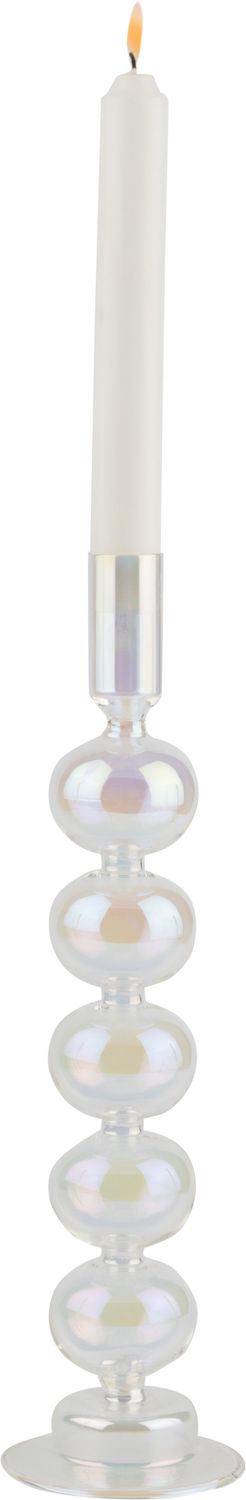 Clear iridescent candlestick, blown glass, 12 in  3              