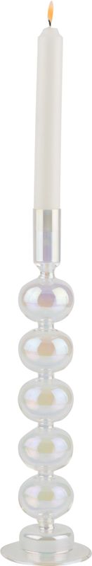 Clear iridescent candlestick, blown glass, 12 in  3              