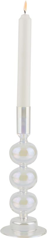 Clear iridescent candlestick, blown glass, 10 in  6              