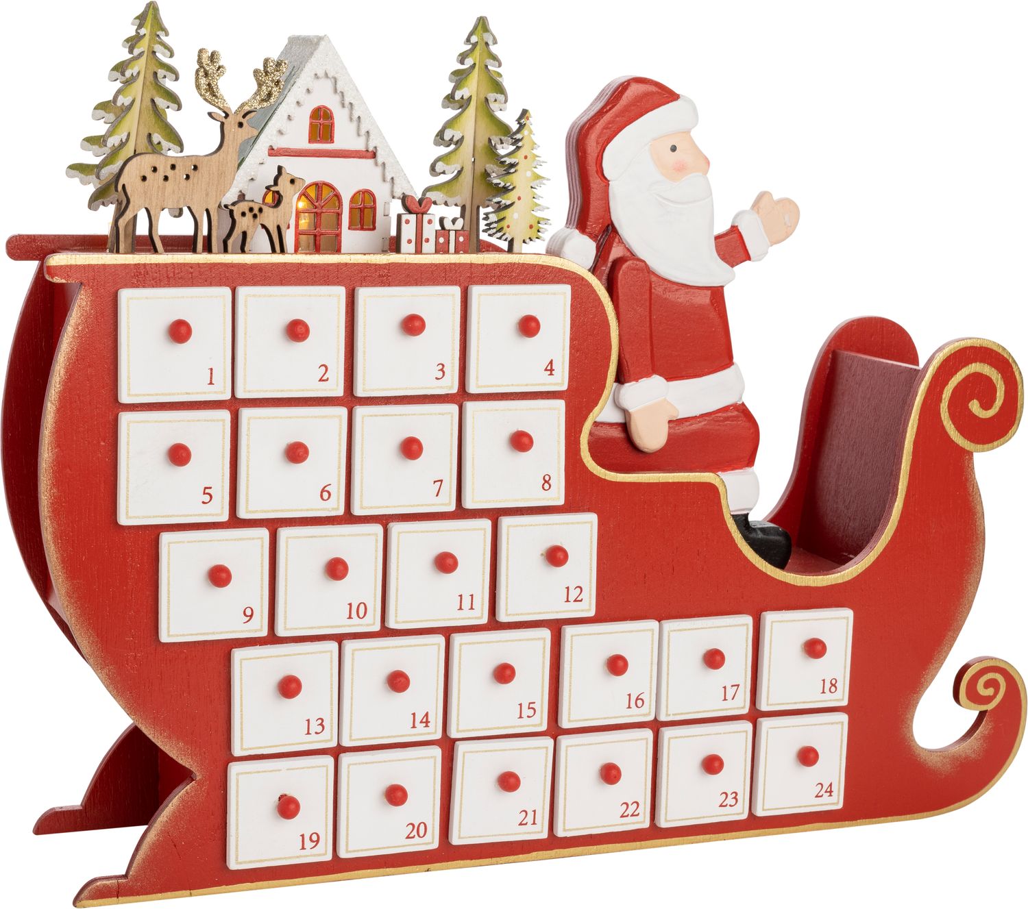 Santa in sleigh advent calendar with house scene, LED, 11x14 in  2   