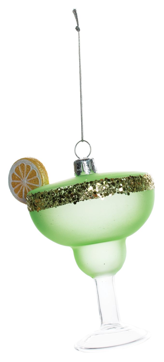 Glass Margarita cocktail ornament with resin lime slice 4 in  6