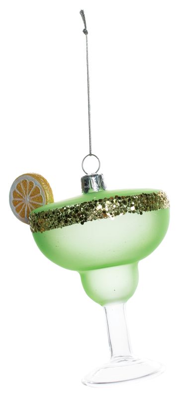 Glass Margarita cocktail ornament with resin lime slice 4 in  6