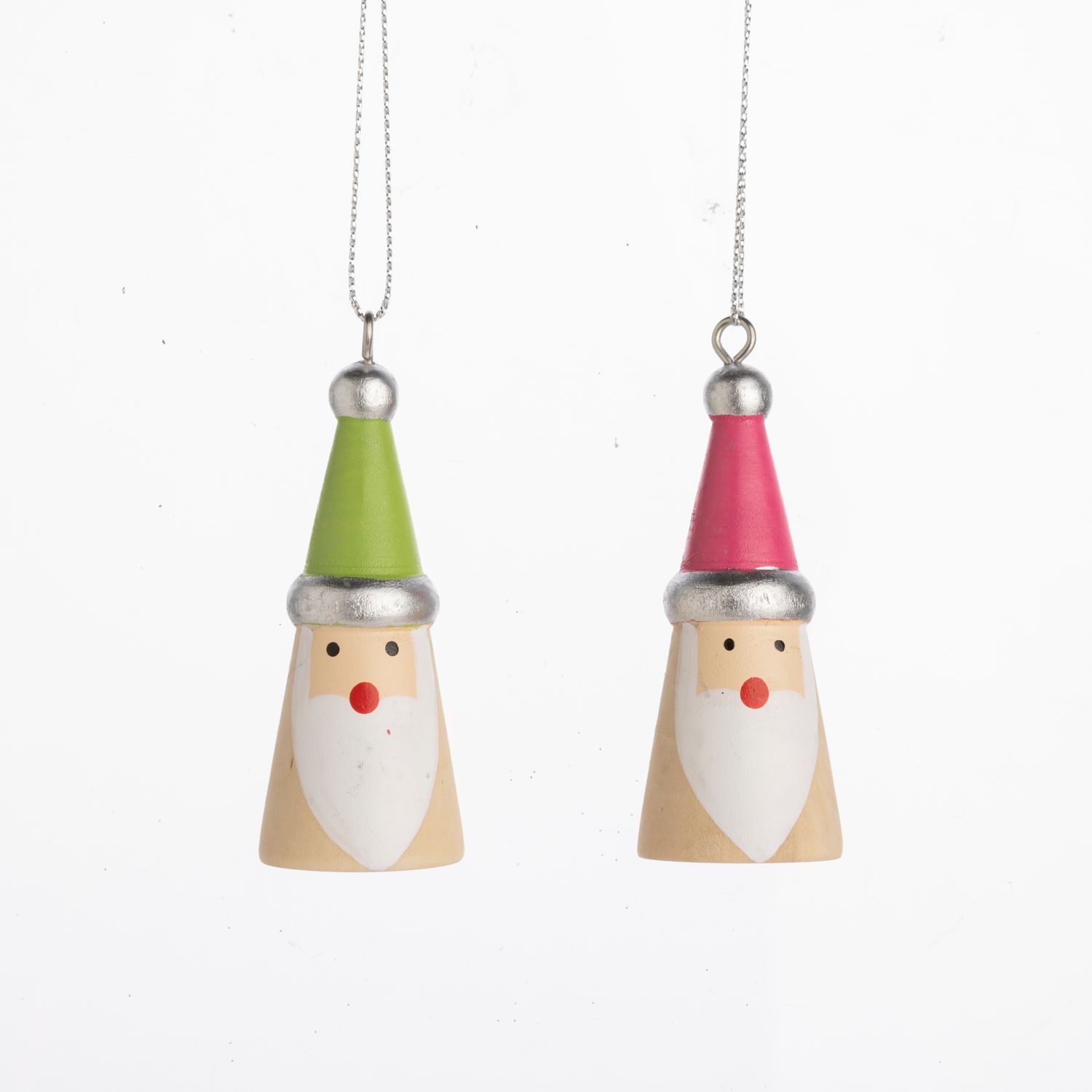 2 Asst&#39;d mini wood Santa ornaments with pastel painted hats, 2.75 in  24