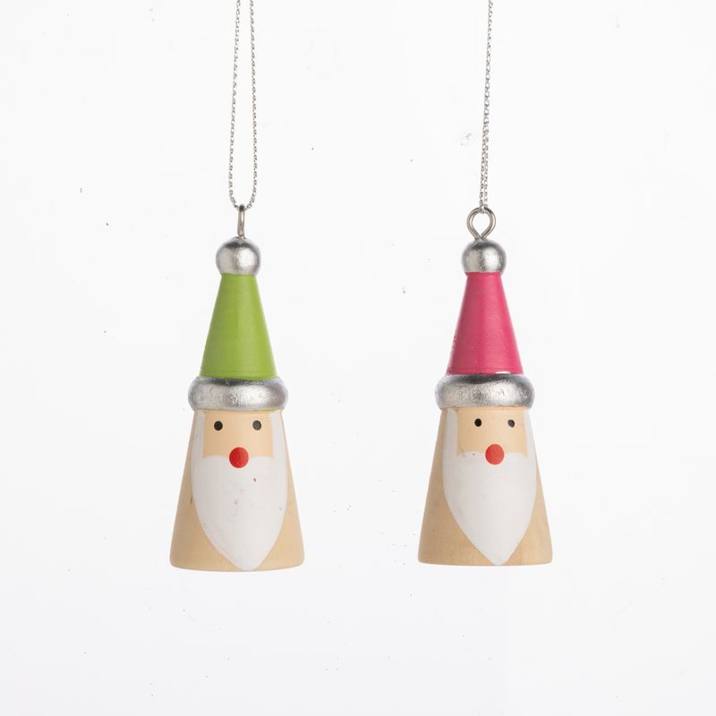 2 Asst&#39;d mini wood Santa ornaments with pastel painted hats, 2.75 in  24