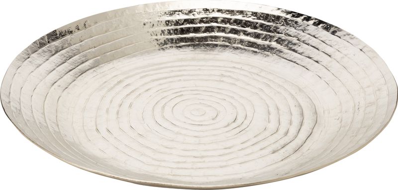 Hammered aluminum round tray, silver finish, 14.5 in dia  2           