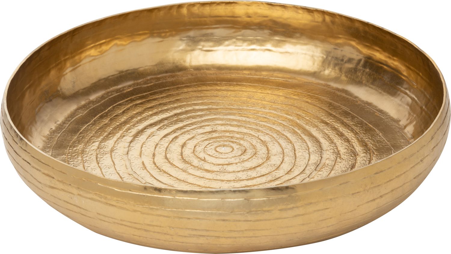 Hammered aluminum round tray with raised sides, gold finish, 13 in dia  2           