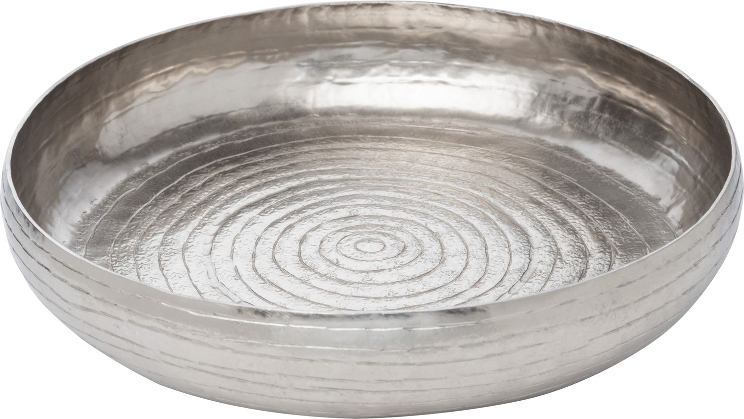 Hammered aluminum round tray with raised sides, silver finish, 13 in dia  2           