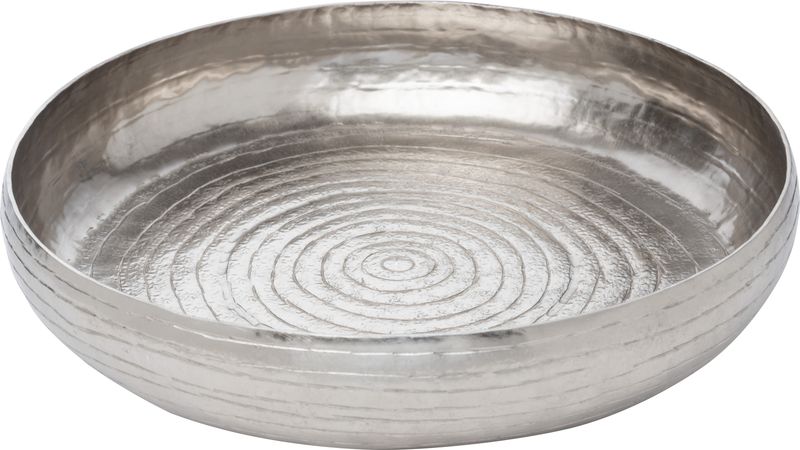 Hammered aluminum round tray with raised sides, silver finish, 13 in dia  2           