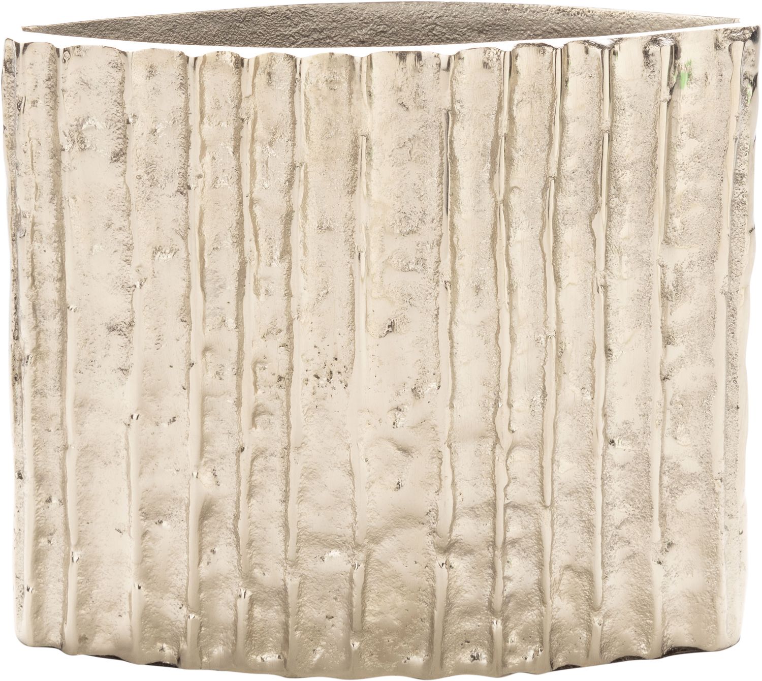 Ribbed cast aluminum oblong decorative vase, silver finish, 7x6 in  2           