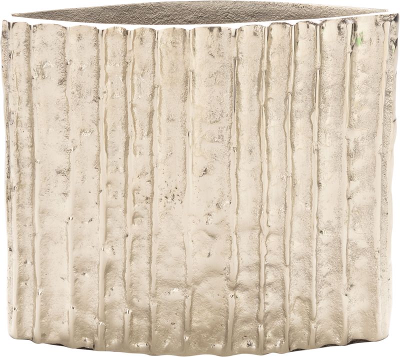 Ribbed cast aluminum oblong decorative vase, silver finish, 7x6 in  2           