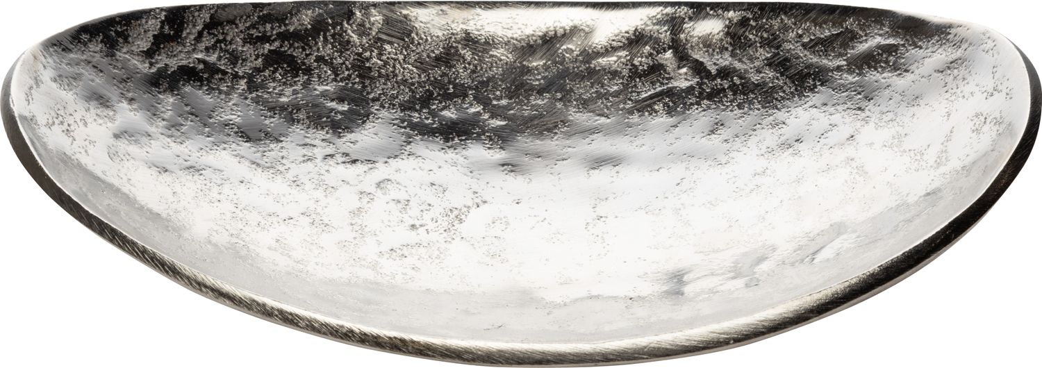 Free form cast aluminum oval decorative dish, silver finish, 10 in  2           
