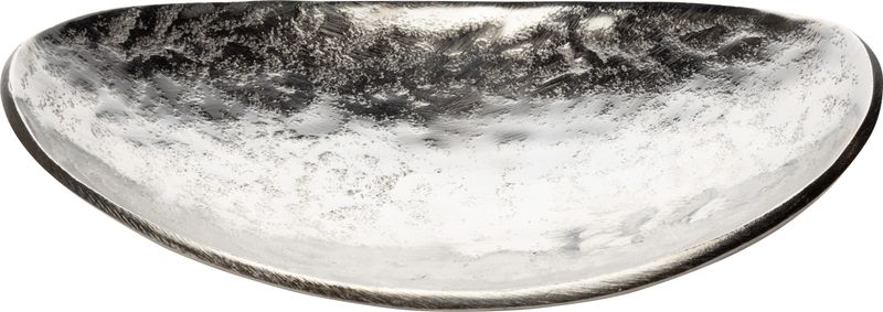 Free form cast aluminum oval decorative dish, silver finish, 10 in  2           