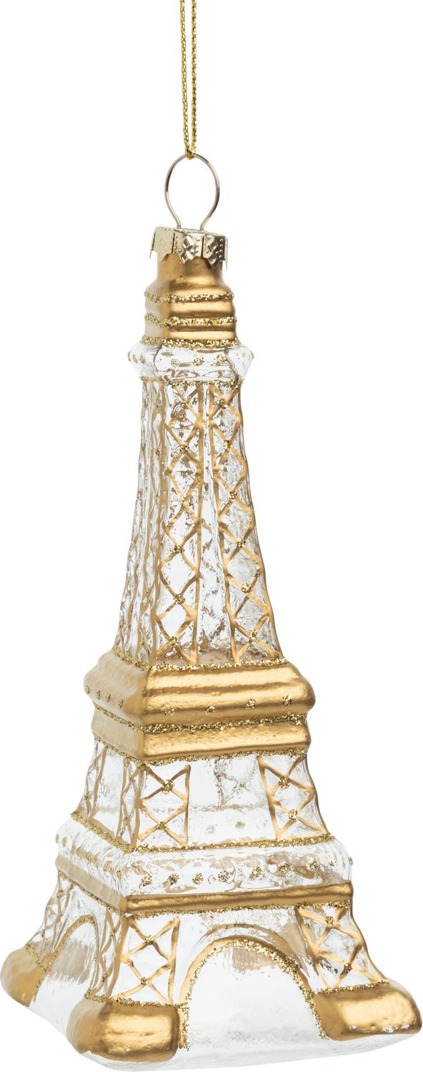 Blown glass Eiffel tower ornament, clear with gold outline, 4.5 in  6