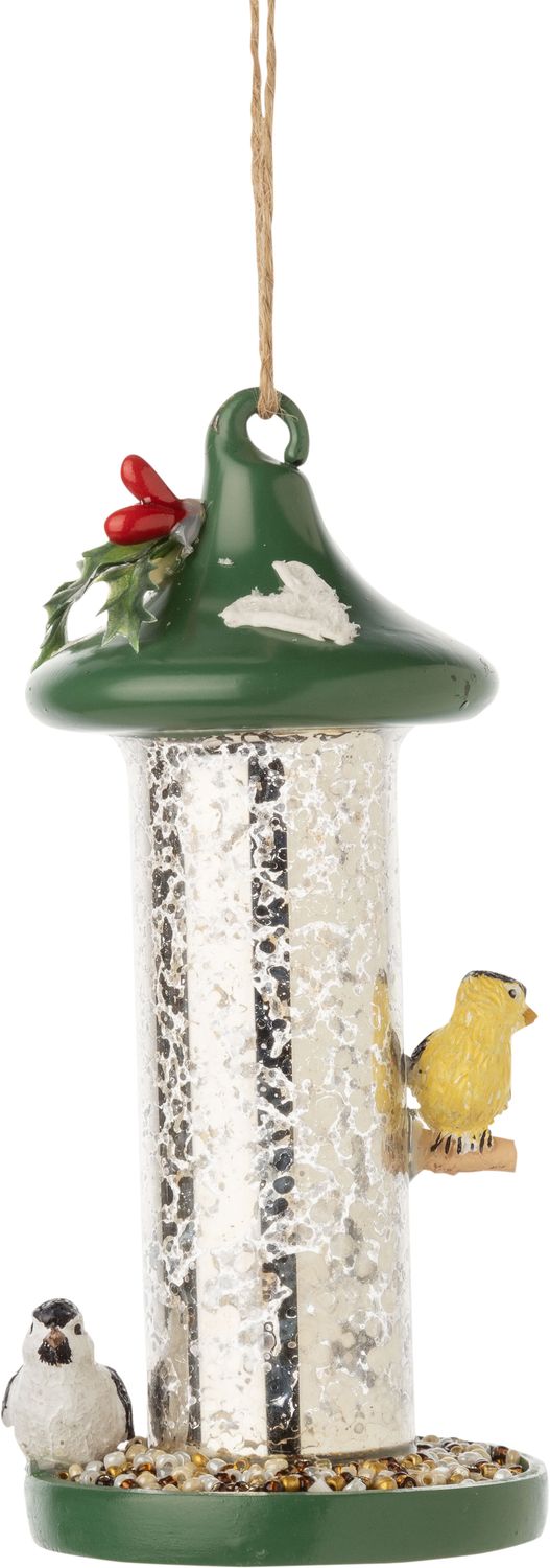 Glass bird feeder ornament, resin top and bottom with painted birds, 5.5 in  8