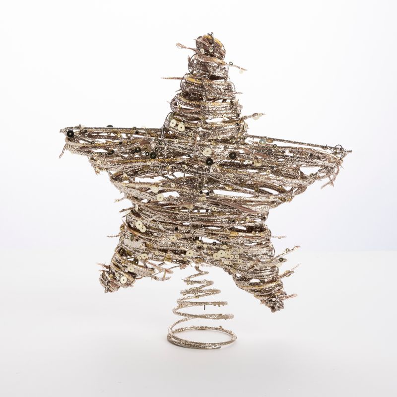 Salem and rattan on wire frame tree topper, silver glitter finish, 8 in  6