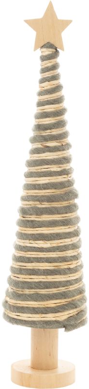 Wrapped felt and cord table top tree on wood base, dark green felt, star top, 16 in  4