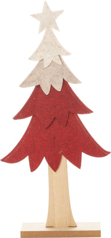 Felt tree table top decoration, burgundy, red and beige with star, 16 in  6