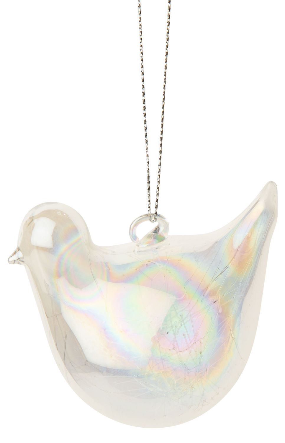 Clear iridescent glass bird with static interior, 3 in  12