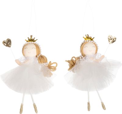 2 Asst&#39;d ballerina ornaments, tulle dressed and long hair, gold crowns, 5.5 in  24