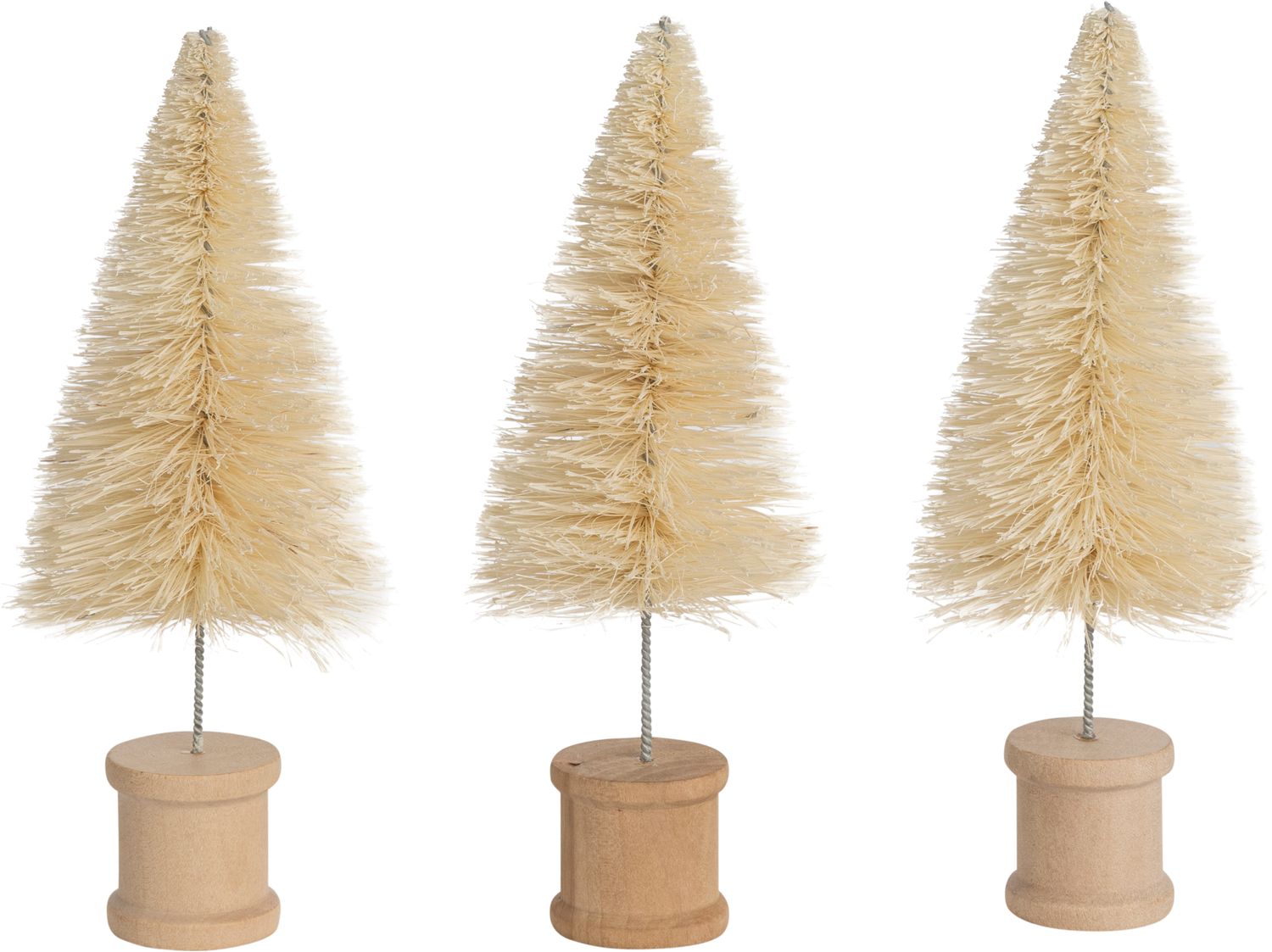 Set of 3 natural bristle mini tree on wooden spool base, extended trunk, 7.5 in  4