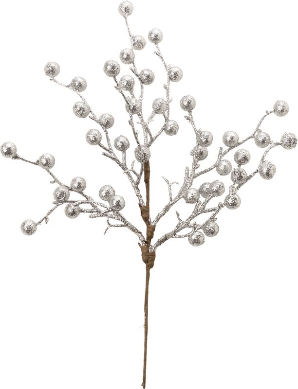 Silver glitter berry pick, 12 in  24