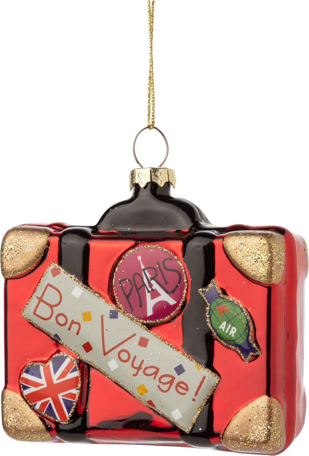 Glass Bon Voyage suitcase ornament, 3 in  8