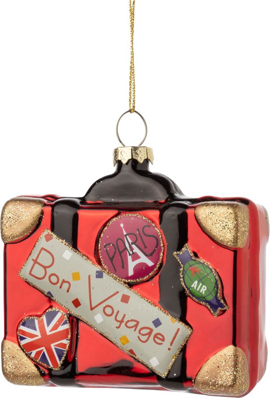 Glass Bon Voyage suitcase ornament, 3 in  8