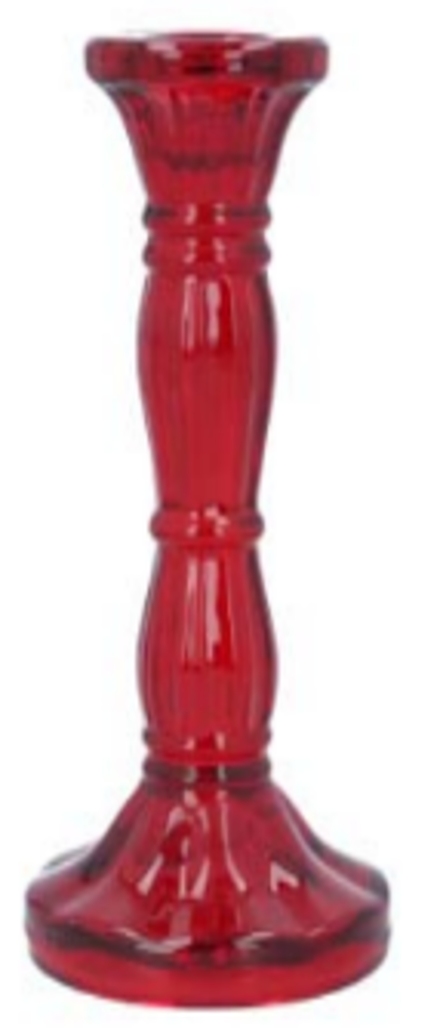 Red molded glass taper holder, 6 in  6