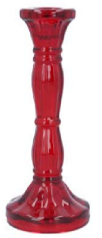 Red molded glass taper holder, 6 in  6
