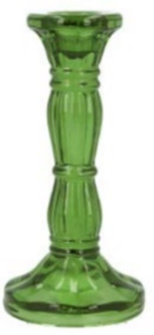 Green molded glass taper holder, 6 in  6