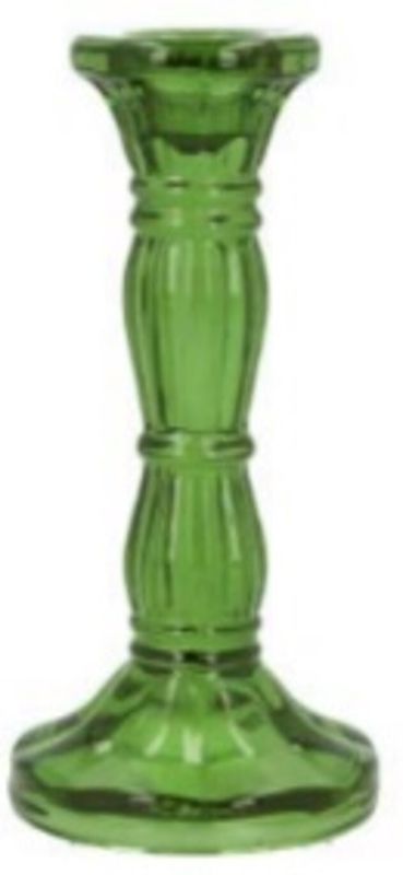 Green molded glass taper holder, 6 in  6