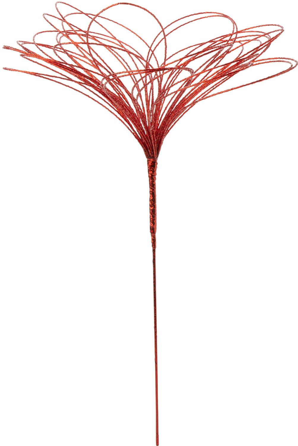 Beaded floral pick on large loop petals, folds flat, red, open 12 in dia, long 21 in  6