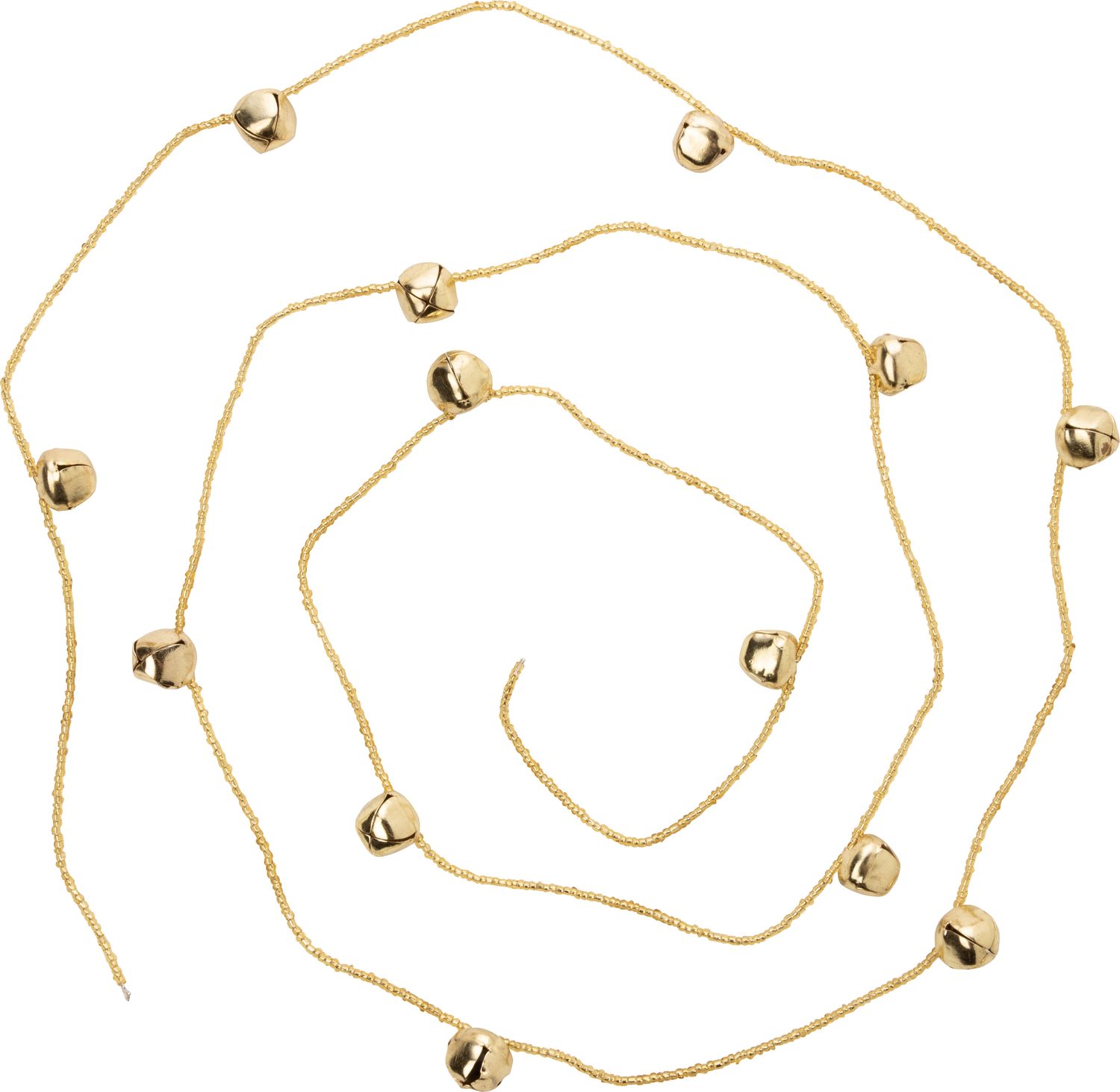 Gold glass bead garland with larger shiny gold jingle bells, 72 in  12