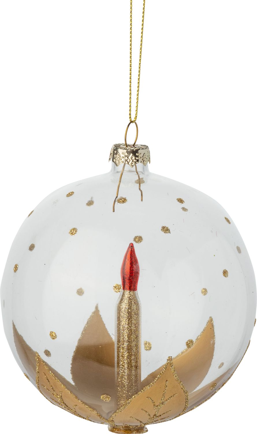 Glass ball, clear with interior candle, gold painted base, 100mm/4 in  6