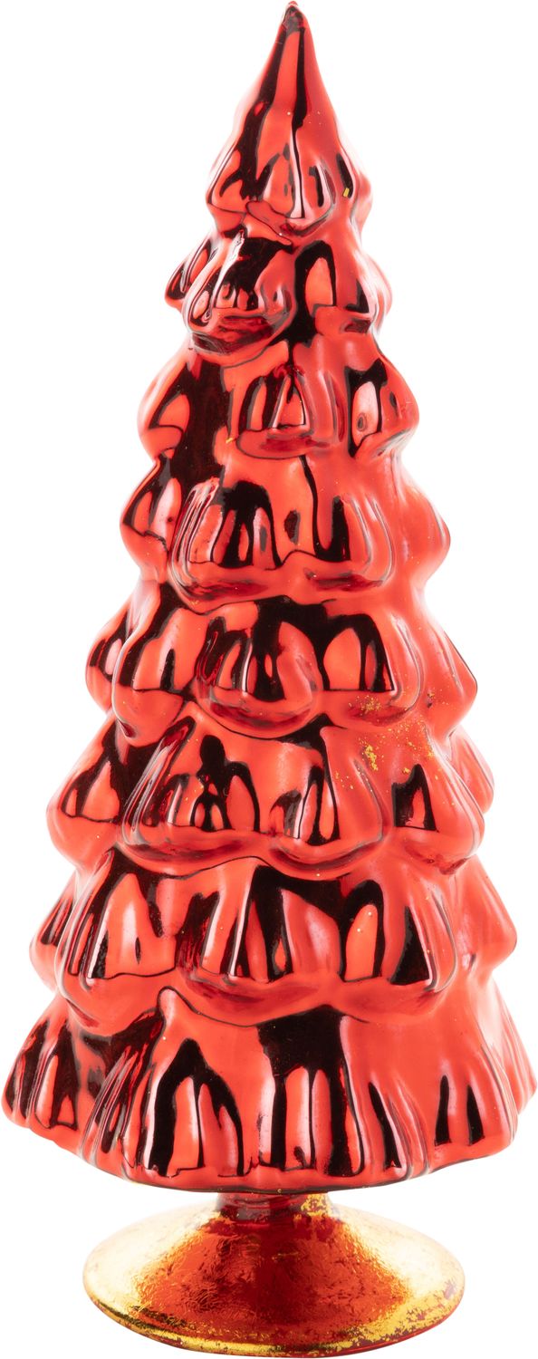 Shiny red glass molded mini table top tree, 6.9 in  6