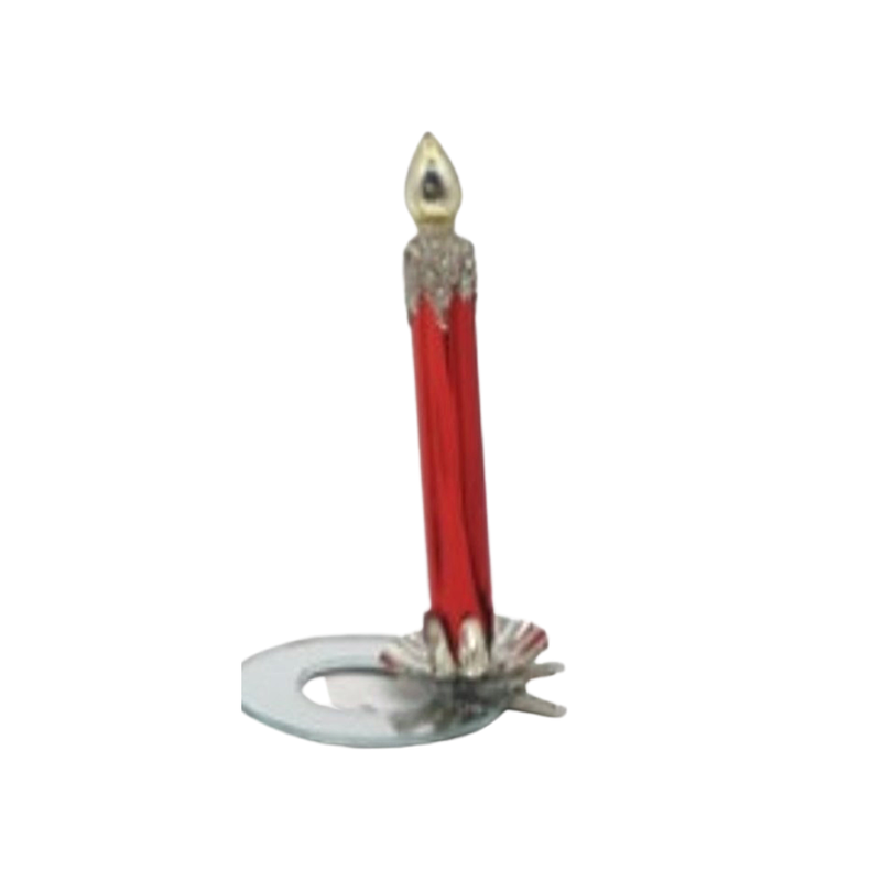 Glass candle with retro tree clip, classic red with gold tip, 5 in  12