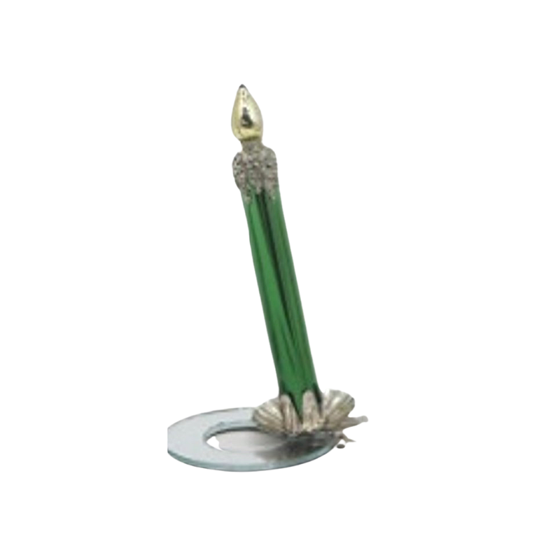 Glass candle with retro tree clip, classic green with gold tip, 5 in   12