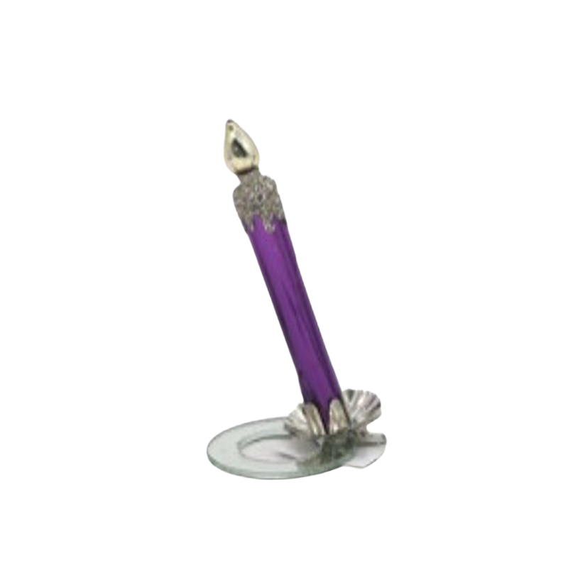 Glass candle with retro tree clip, classic purple with gold tip, 5 in   12