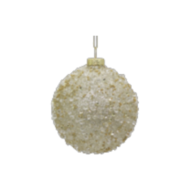 Glass ball ornament, pale gold with chunky clear beads, 80mm/3 in  12