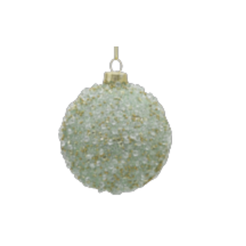 Glass ball ornament, pale green with chunky clear beads, 80mm/3 in  12