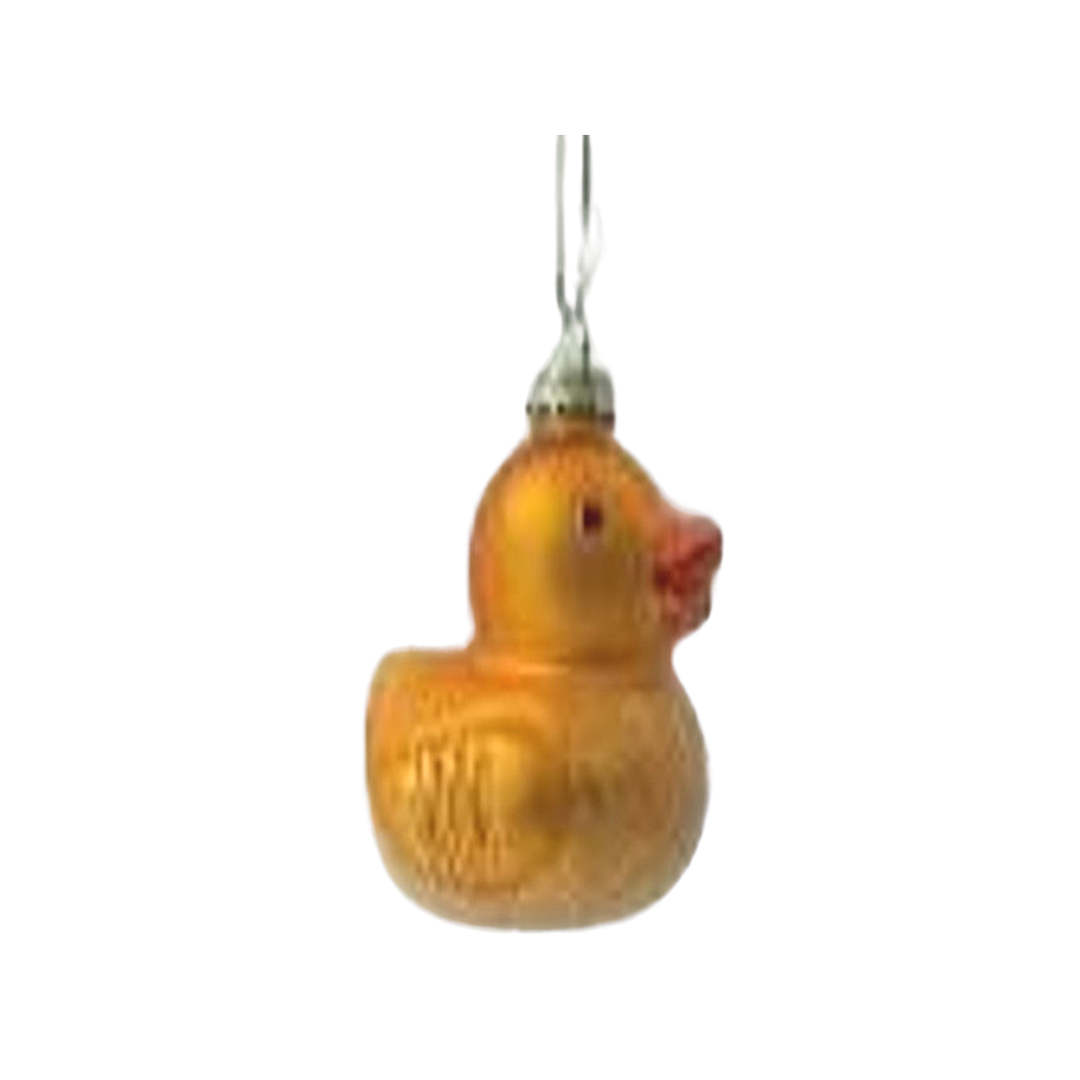 Glass rubber duck ornament, matte yellow with clear bead glitter base, 3 in  12