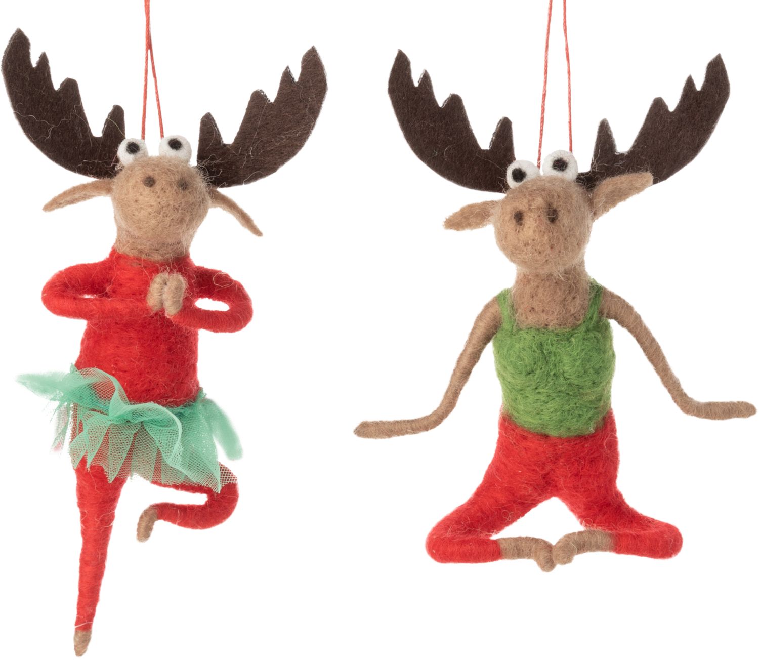 2 Asst&#39;d felt moose in yoga pose ornaments, 5~7 in  12