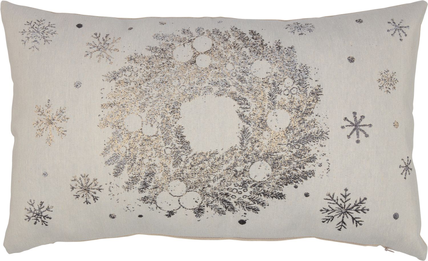Linen coloured zippered rectangular cushion cover with printed wreath and snowflake pattern, pillow insert included, 12x20 in  6