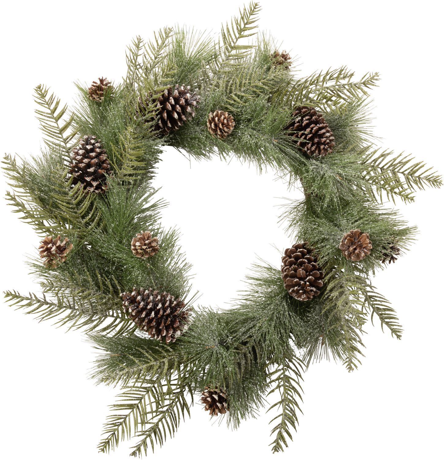 Faux frosted pine and natural pine cone wreath, willow base, 31 in   2