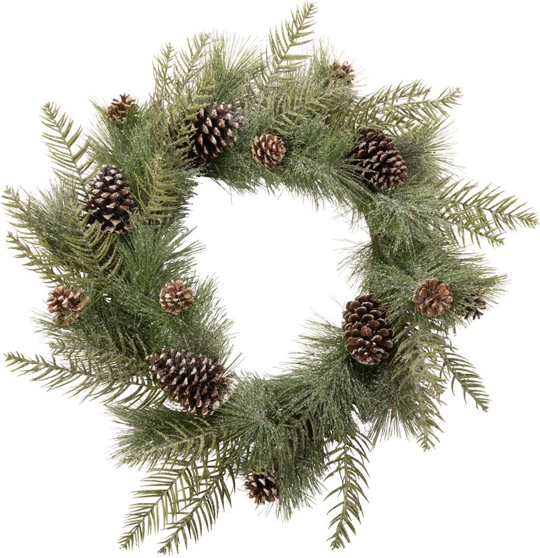 Faux frosted pine and natural pine cone wreath, willow base, 31 in   2