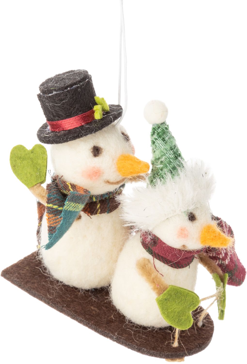 Felt Snowman couple on toboggan ornament, 3.5 in  8