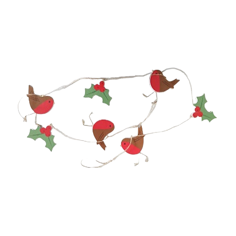 Printed wood garland, robins and holly , 2-sided, 48 in  6