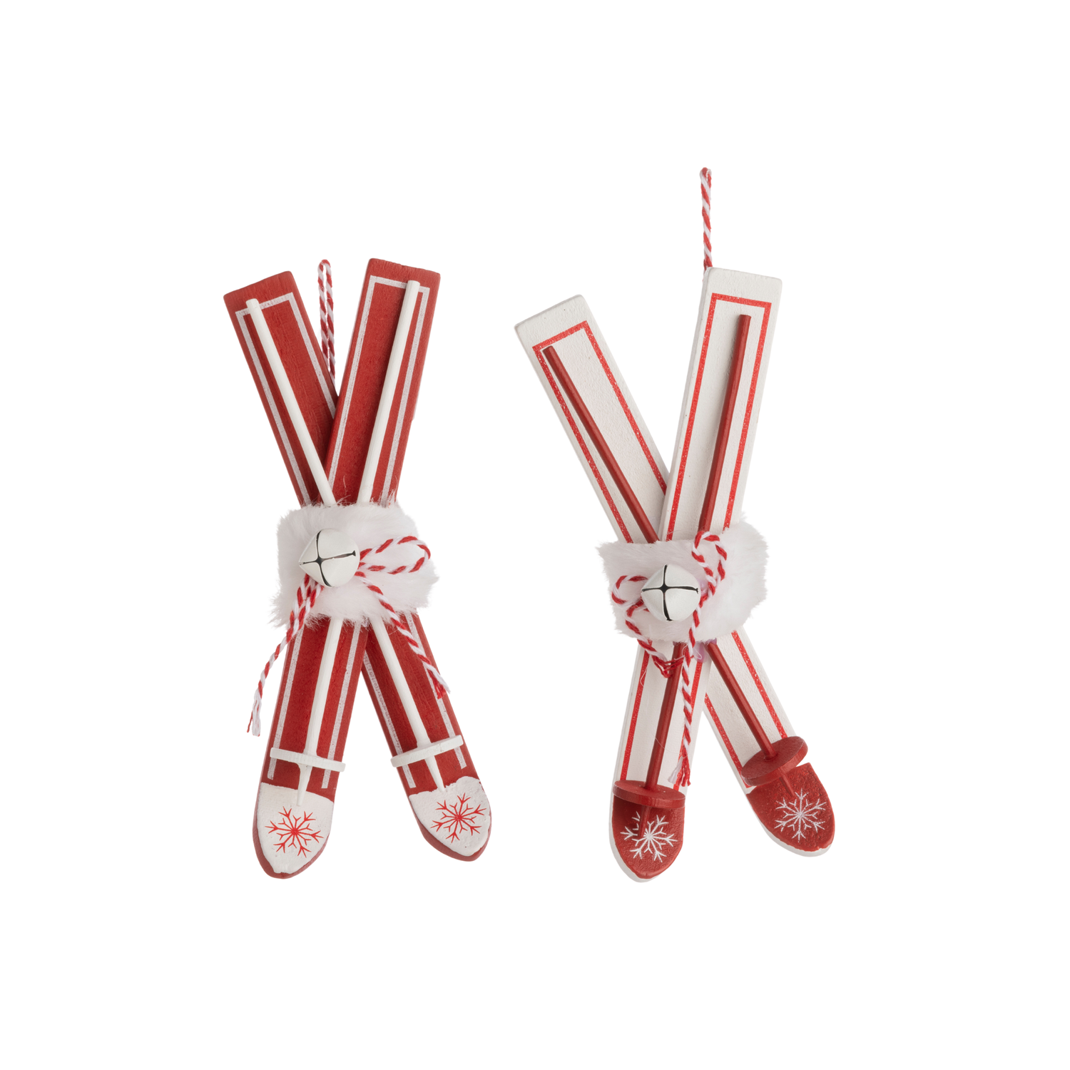 2 Asst&#39;d painted wood ski and pole ornaments, 6.5 in  24