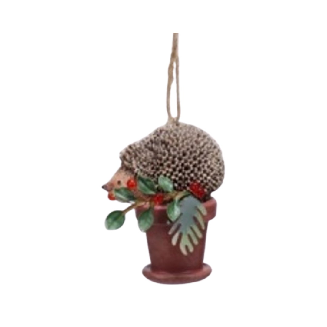 Painted resin hedgehog in flower pot ornament, 2.75 in  12